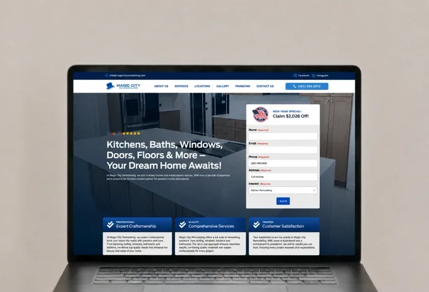 A contractor site built with the header and location structure search engines read