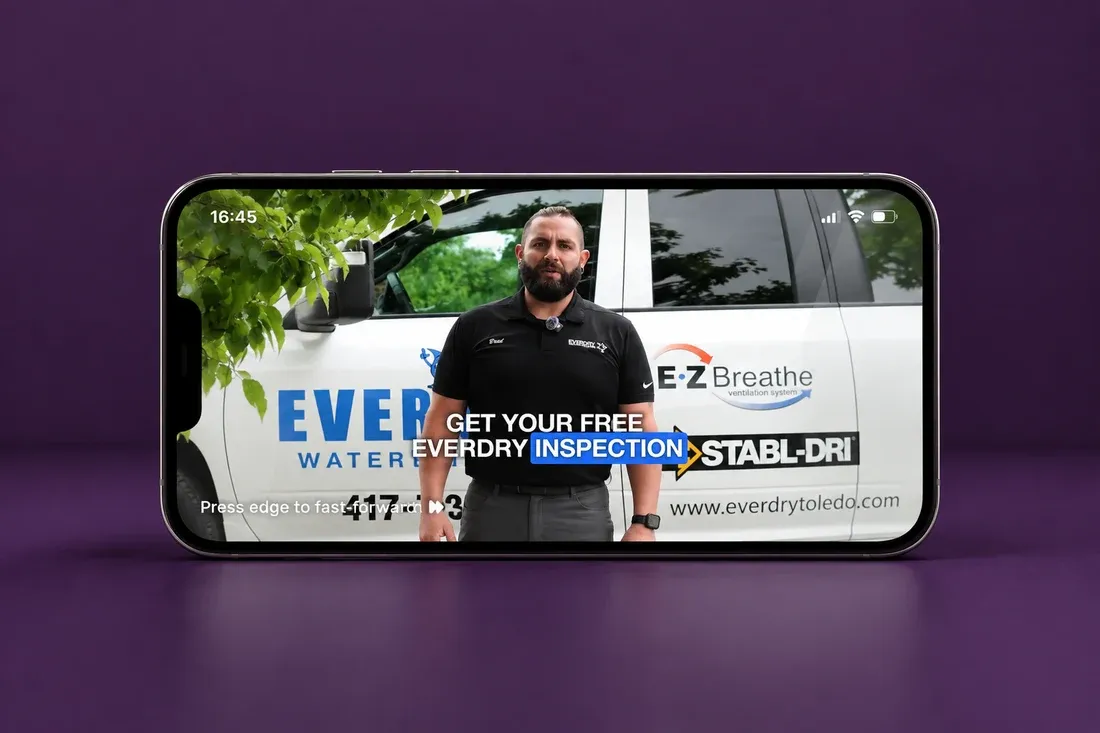 An EverDry Toledo free-inspection ad, running on a phone